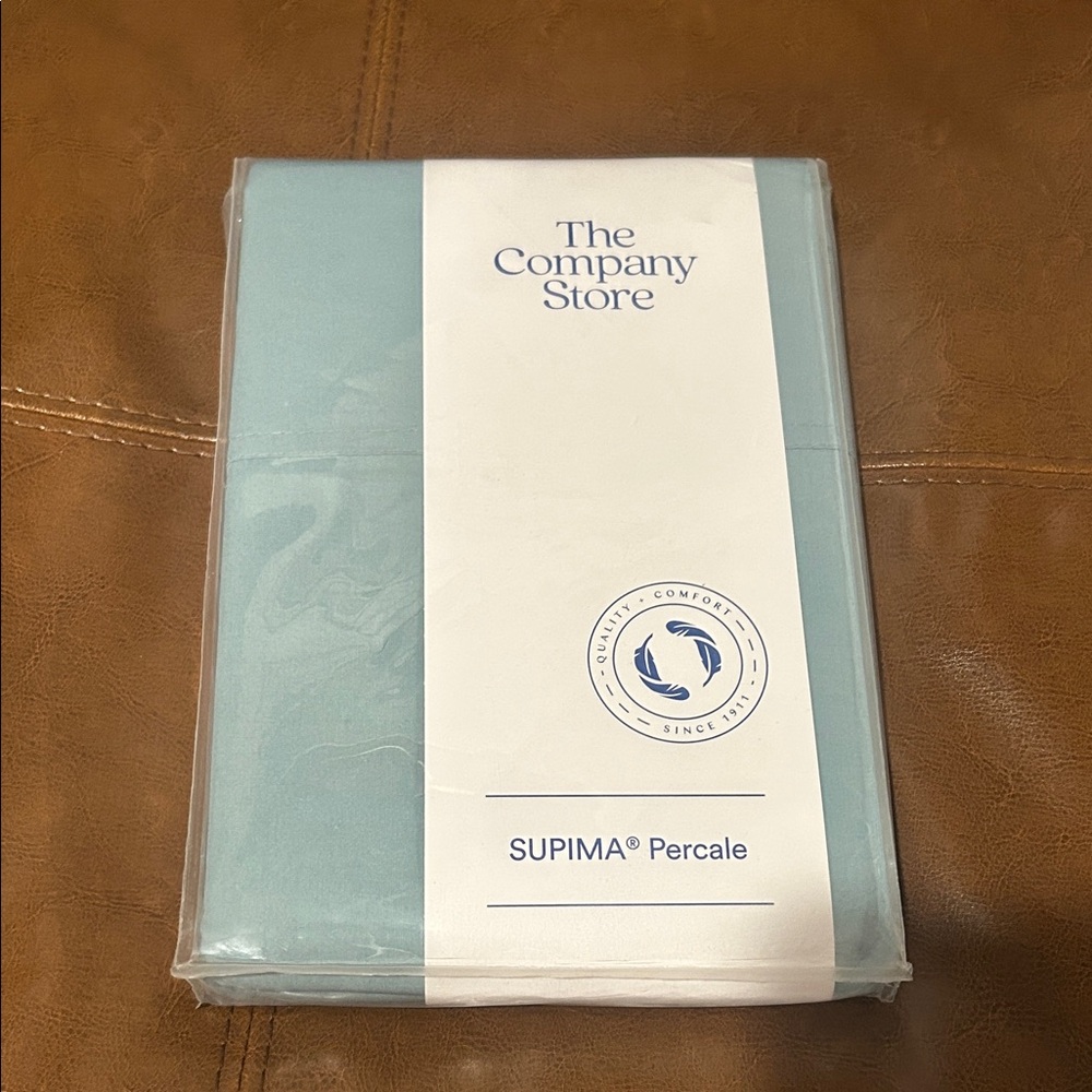 The Company Store Supima Percale king pillow case Sheet in slate blue.